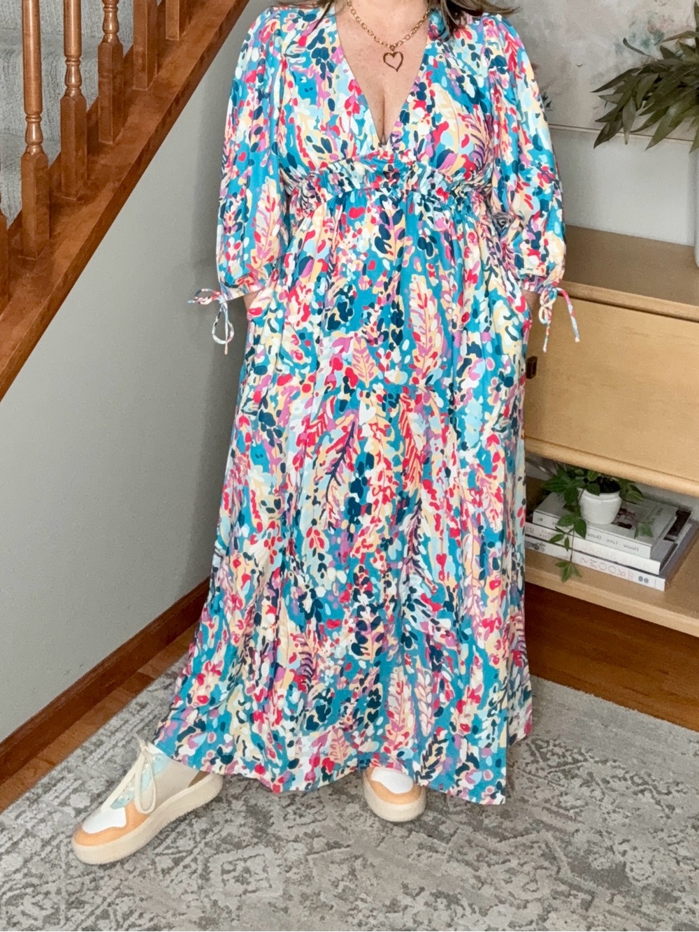 Haptics Brand New Floral Maxi Dress in Teal & Pink